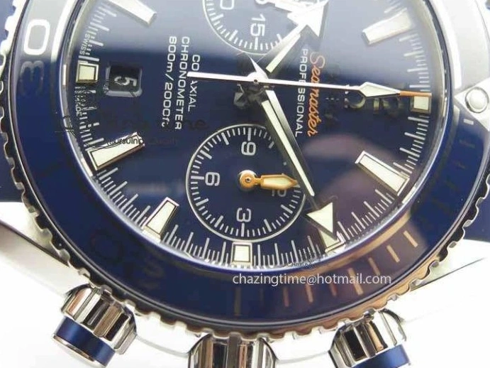 0203 Chic Planet Ocean Master Chrono 45mm SS OM 1:1 Best Edition Blue Dial On Blue Rubber Strap A 8172